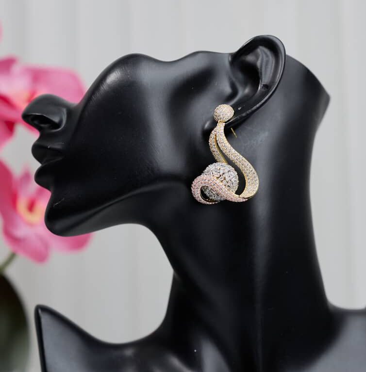 3 Tone Cubic Zirconia Bold Earrings