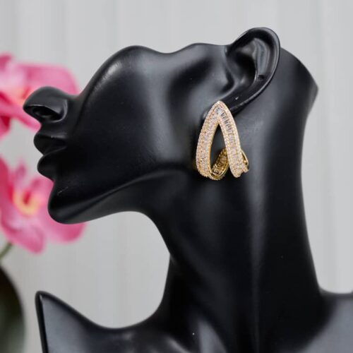 Cubic Zirconia Gold Tone Unique Designed Earrings