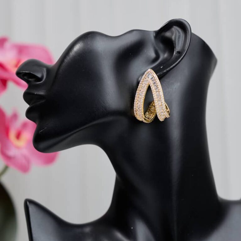 Cubic Zirconia Gold Tone Unique Designed Earrings