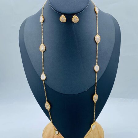 Cubic Zirconia 2 Piece  Short Shirt Chain With Earrings