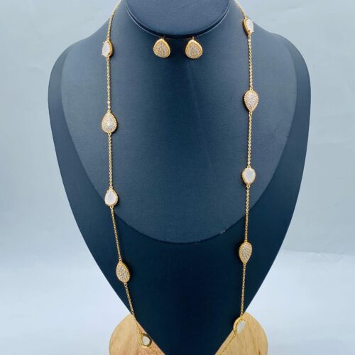 Cubic Zirconia 2 Piece  Short Shirt Chain With Earrings