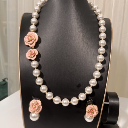 Pearl X Pink Earrings And Neck Chain
