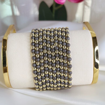 Black X Gold Tone Beaded Bracelet